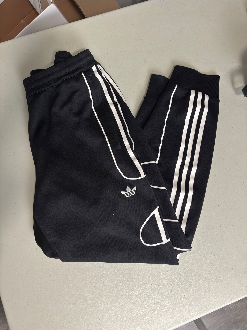 Adidas Mens Small Black Track Pants with White Stripes
